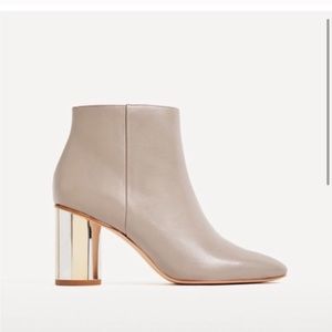 Zara Beige Ankle Boots with Metallic Heel